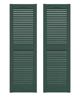lot 303 image: Builders Edge 14.5 in. x 52 in. Louvered Vinyl Exterior Shutters Pair in Forest Green