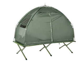 lot 304 image: Outsunny All-in-One Folding Camping Cots for Adults, Elevated Tent with Sleeping Bag, Thick Air Mattress Pad, Portable Single Sleeping Cot Camping Bed