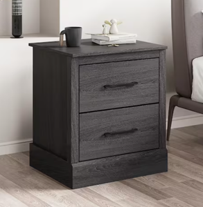 lot 322 image: Dark Grey Oak 2-Drawer Nightstand Bedside Table Compact Sofa End Table