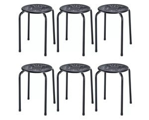 lot 329 image: Costway Set of 6 Stackable Metal Stool Set Daisy Backless Round Top Kitchen Black
