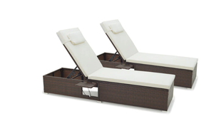 lot 27 image: Set of 2 Outdoor PE Rattan Reclining Chair Patio Chaise Lounge with 6-Level Backrest and Headrest