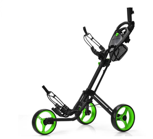 lot 28 image: Costway Folding 3-Wheel Golf Push Cart w Brake Scoreboard Adjustable Handle - Green