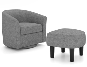 lot 31 image: Modern Swivel Accent Chair with Ottoman Footrest, Grey