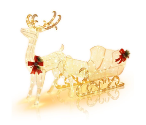 lot 70 image: Costway 48.5-in H Freestanding Reindeer with Sleigh Light Display with White LED Lights