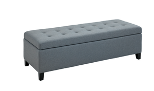 lot 75 image: HOMCOM Rectangular Entry Bench, Tufted Upholstered Linen Fabric Wood Feet Storage Ottoman Bench, Grey