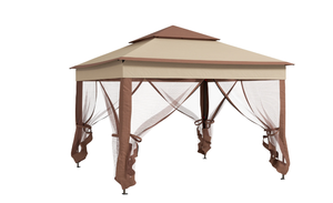 lot 76 image: 11 x 11 Pop-Up Canopy Gazebo with Zippered Netting and Carry Bag, Khaki