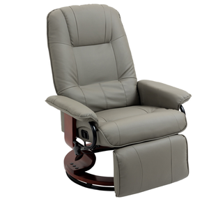 lot 77 image: HOMCOM Faux Leather Manual Recliner, Adjustable Swivel Lounge Chair with Footrest, Armrest and Wrapped Wood Base for Living Room, Gray