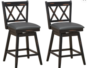 lot 115 image: 2 Pieces 25 Inch Swivel Counter Height Barstool Set with Rubber Wood Legs