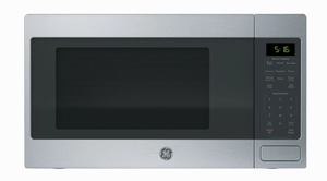 lot 53 image: GE 1.6 cu. ft. Countertop Microwave Oven with 1,150 Watts, Sensor Cooking, Express Cook, Weight & Time Defrost, Child Lock, and Glass Turntable Stainless Steel