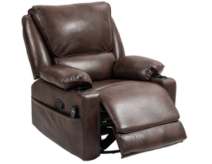 lot 10 image: HOMCOM Recliner Massage Armchair with Heat Oversized Swivel Rocker with Footrest Remote and Side Pockets Brown