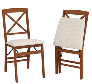 lot 30 image: Folding Dining Chairs Set of 2 with Padded Seat and Rubber Wood Frame