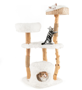 lot 43 image: Costway 124 CM Tall Wooden Cat Tree, Solid Wood Cat Tower with Jute Scratching Posts, Cat Condo, Cattail Fluff Top Perch, Multi-Layer Cat Activity Center, Modern Cat Climbing Furniture for Indoor Cats