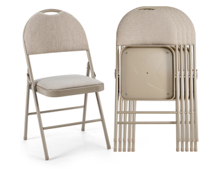 lot 44 image: Costway Set of 6 Folding Chairs Fabric Upholstered Padded Seat Metal Frame Home Office Beige