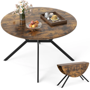 lot 50 image: Folding Dining Table 47 Inch Extendable Round Kitchen Table with Drop Leaves, Rustic Brown