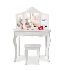 lot 65 image: Costway Vanity Table Set Makeup Dressing Table Stool Mirror White