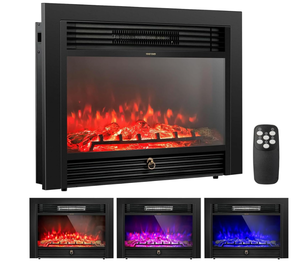 lot 81 image: COSTWAY Electric Fireplace Inserts 28.5-inch Wide, 750W1500W Wall Recessed and Freestanding Fireplace with 3 Flame Colors, 5 Brightness Settings, 8H Timer, Remote Control, Heater for Indoor Use