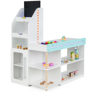 lot 82 image: Wooden Kids Supermarket Playset with Cash Register and Shopping Cart