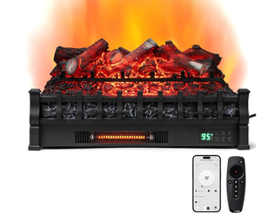 lot 85 image: COSTWAY 26-inch Smart WiFi Electric Fireplace Log 1500W, Realistic Pinewood Ember Bed, APPRemote Control, Adjustable Flame Colors, Thermostat, Infrared Quartz Fireplace for Home Decor, Black