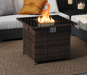 lot 86 image: Costway NP12210CF 32.5 in. 5000 BTU Propane Fire Pit Table with Tempered Glass Tabletop, Brown