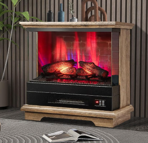 lot 87 image: Tangkula 3 Sided Electric Fireplace, No Assembly 27 Inches Freestanding 4780 BTU Fire Place with Mantel, with 7 Flame Colors, Remote & 6H Timer, Overheat Protection1400W (Brown)