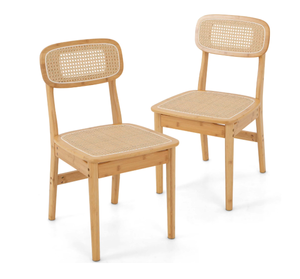 lot 89 image: Costway Rattan Accent Chairs Set of 2 Bamboo Frame Cane Woven Backrest &Seat Dining Room