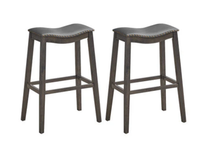 lot 90 image: Costway 29 Set of 2 Gray Backless Wood Nailhead Barstools with PVC Leather Seat