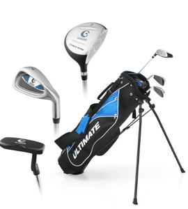 lot 94 image: Junior Complete Golf Club Set for Age 8 to 13, Includes 3# Fairway Wood, 7# & 9# Irons, Putter, Head Cover Blue