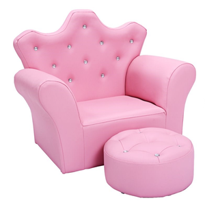 lot 95 image: Costway Contemporary Polyurethane Kids Sofa with Ottoman in Pink