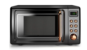 lot 97 image: Costway 0.7Cu.ft Retro Countertop Microwave Oven 700W LED Display Glass Turntable Rose Gold