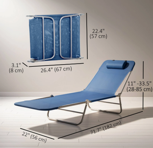 lot 105 image: Outsunny Outdoor Lounge Chair Portable Adjustable Reclining Seat Folding Chaise Lounge with Pillow