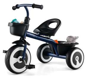 lot 165 image: Toddler Tricycle with Adjustable Seat and Storage Baskets for 1.5-5 Years Old-Navy