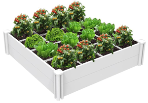 lot 277 image: Raised Garden Bed Kit 4x4 Outdoor Above Ground Planter Box for Growing Vegetables Flowers Herbs, DIY Gardening, Whelping Pen and More, Screwless White Vinyl Garden Bed with Grid