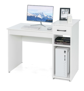 lot 334 image: Costway Home Office Computer Desk White Study Desk Laptop Table with Drawer & Storage Shelf