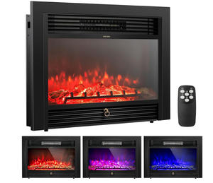 lot 343 image: COSTWAY Electric Fireplace Inserts 28.5-inch Wide, 750W1500W Wall Recessed and Freestanding Fireplace with 3 Flame Colors, 5 Brightness Settings, 8H Timer, Remote Control, Heater for Indoor Use
