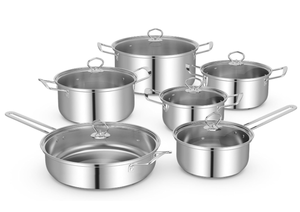 lot 347 image: GOFLAME 12 Piece Pots & Pans Set, Stainless Steel Cookware Set with Tempered Glass Lids, Handles & 3-Ply Base, 4 Stockpots, 1 Frying Pan & 1 Sauce Pan for Stovetop, Induction, Halogen