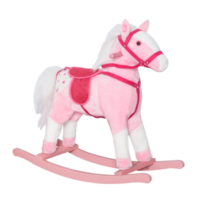 lot 411 image: Qaba Kids Plush Toy Rocking Horse Pony Toddler Ride on Animal for Girls Pink Birthday Gifts with Realistic Sounds, Pink