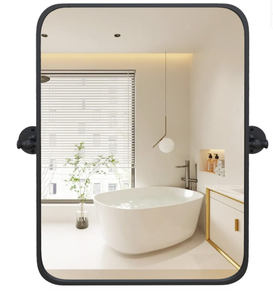 lot 416 image: 30 x 22 Inch Black Metal Framed Pivot Rectangle Wall-Mounted Mirror