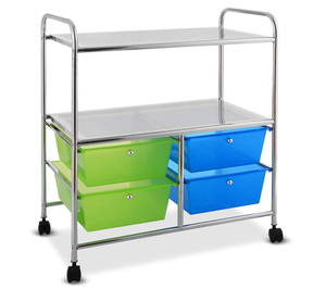 lot 418 image: Giantex Rolling Storage Cart w 4 Drawers 2 Shelves Metal Rack Shelf Home Office School Beauty Salon Utility Organizer Cart with Wheels