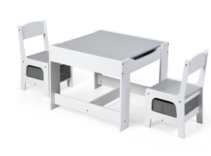 lot 432 image: Kids Table Chairs Set With Storage Boxes Blackboard Whiteboard Drawing