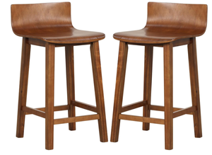 lot 124 image: COSTWAY Solid Wood Bar Stools Set of 2, 24.5-inch Counter Height Chairs with Low Back and Footrest, Farmhouse Wooden Armless barstools for Kitchen Island, Dining Room, Cafe, Breakfast, Brown