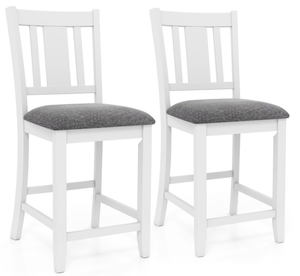 lot 117 image: Rubber Wooden Bar Stools Set of 2 with Ergonomic Back and Comfortable Linen Cushion