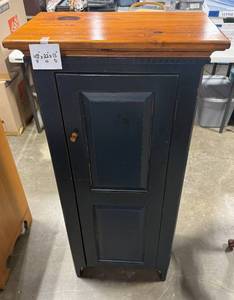 lot 2 image: Wood Cabinet with Black Finish and Three Shelves, 48x22x13 Inches