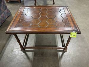 lot 4 image: Wooden Coffee Table with Honeycomb Pattern Top 28x22x16 Inches