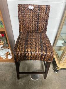 lot 6 image: Woven Rattan Bar Stool with Wood Legs, 39 in H x 16 in W x 20 in D