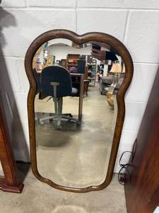lot 7 image: Vintage Wall Mirror with Ornate Wood Frame, 38 Inch