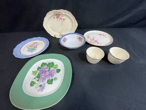 lot 14 image: Assorted Vintage Decorative Plates and Bowls with Floral Patterns & Royal National Brotherhood Plate w 22K Gold Trim