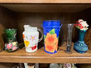 lot 42 image: Collection of Decorative Vases and Pitcher with Floral Designs