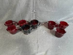 lot 51 image: Set of Vintage Ruby Red Glass Cups and Creamers