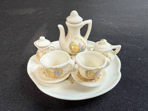 lot 88 image: Vintage Miniature Dollhouse Porcelain Tea Set with Decorative Plate