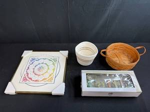 lot 109 image: Home Decor Collection Framed Art, Decorative Baskets, Faith with Lilies Figurine